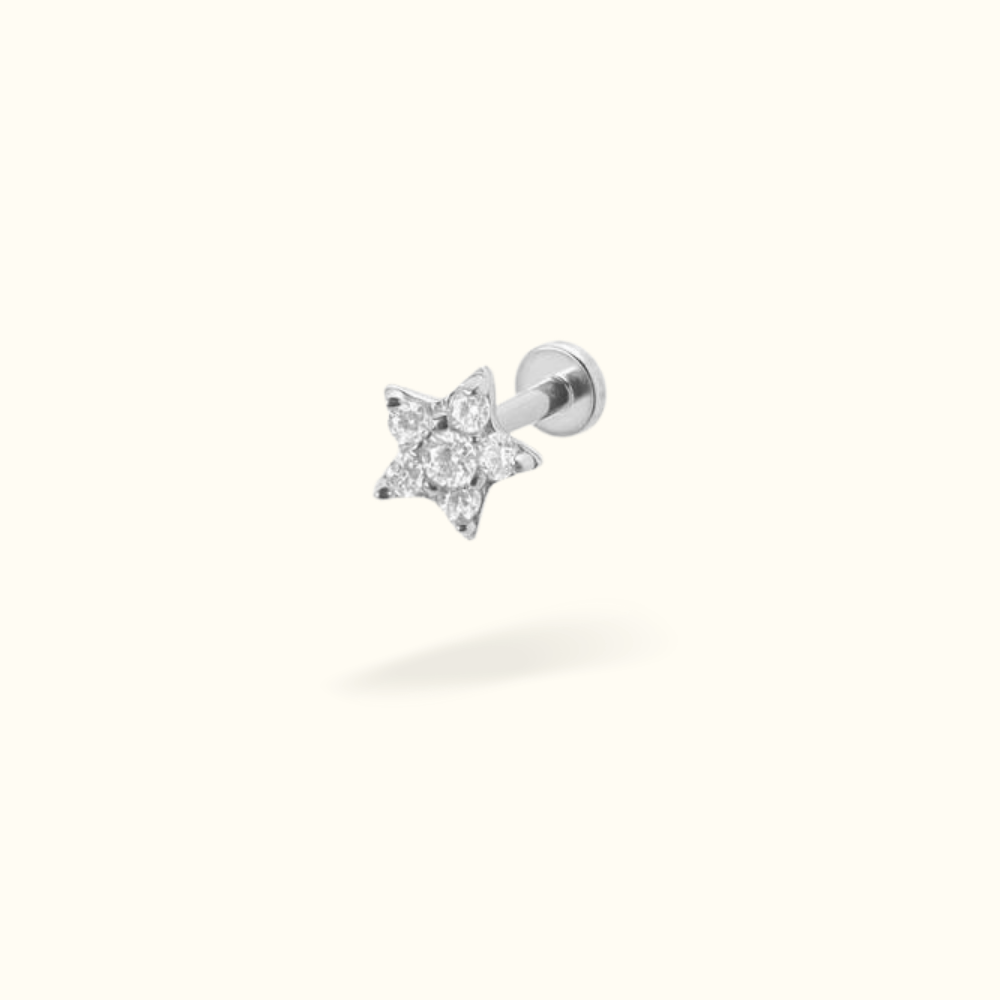 14k Crystal Star Single Earring - Threadless - Lulu Ave Body Jewelery