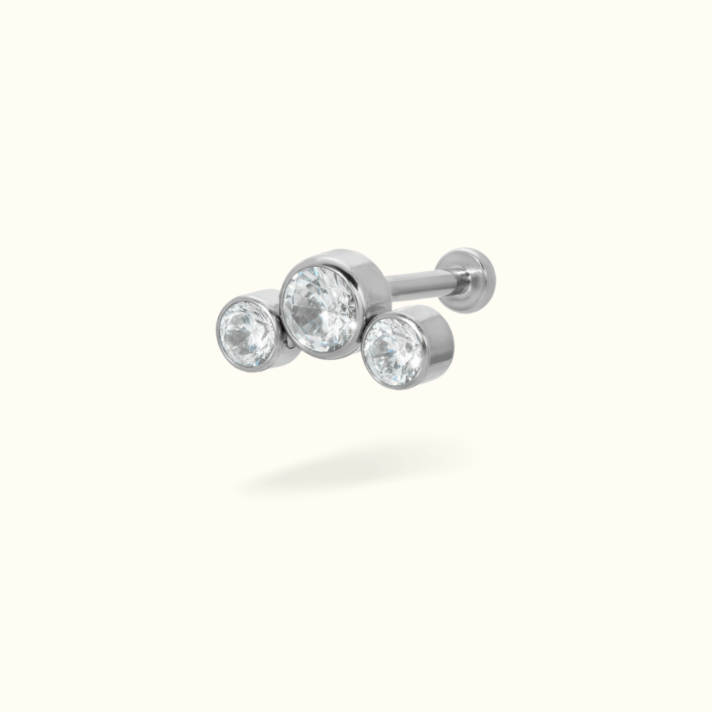 Titanium Three Crystal Cluster Single Earring - Threadless - Lulu Ave Body Jewelery