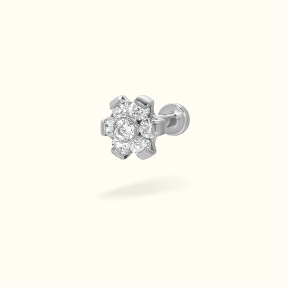 Titanium Crystal Flower Single Earring - Threadless - Lulu Ave Body Jewelery