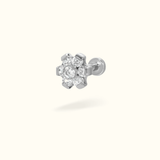 Titanium Crystal Flower Single Earring - Threadless - Lulu Ave Body Jewelery
