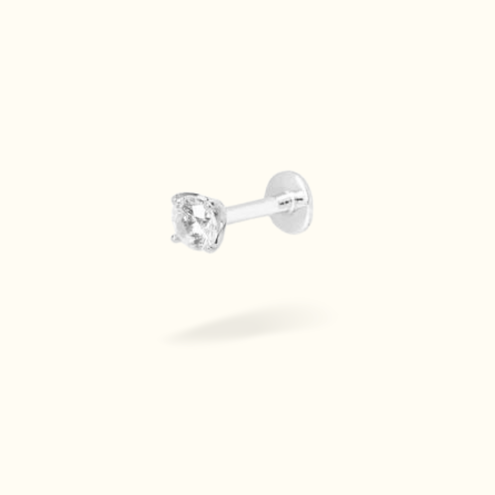 14k Crystal Prong Single Earring - Threadless - Lulu Ave Body Jewelery