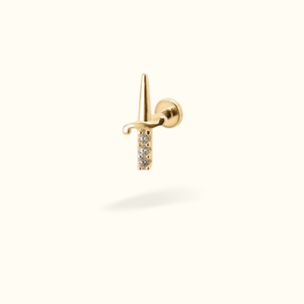 14k Crystal Sword Single Earring - Lulu Ave Body Jewelery