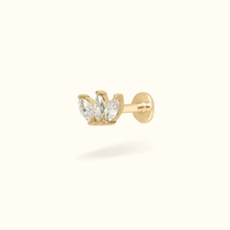 14k Three Crystal Marquise Single Earring - Threadless - Lulu Ave Body Jewelery
