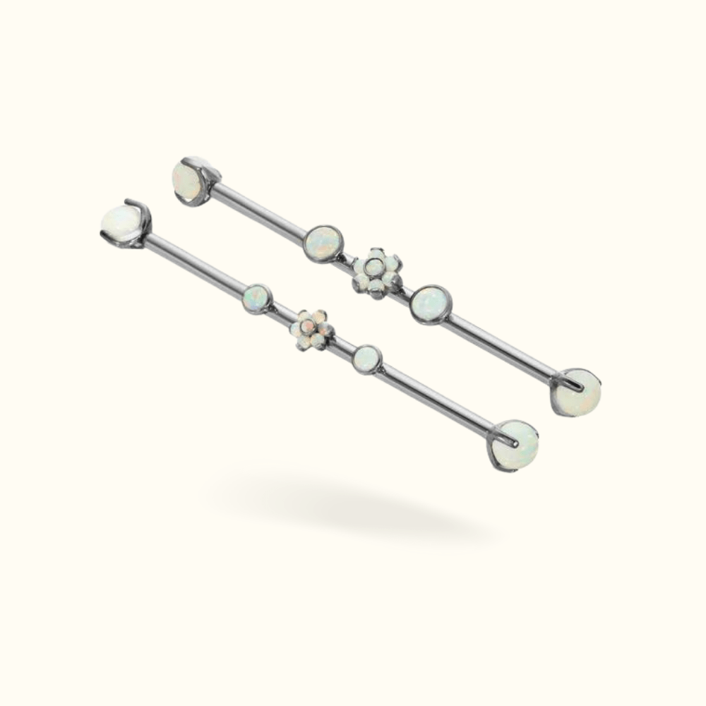Titanium Opal Claw Flower Industrial Barbell - Lulu Ave Body Jewelery