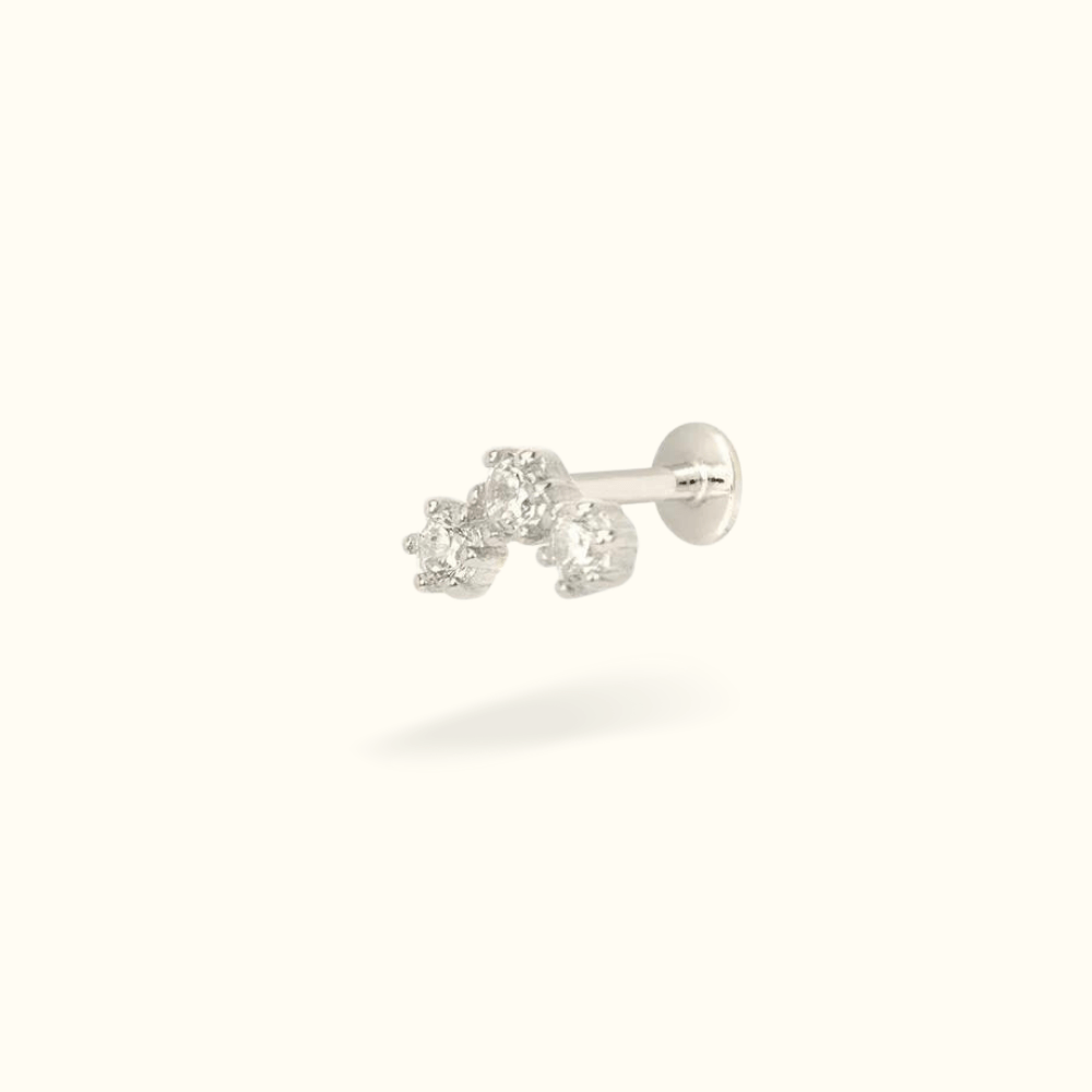 14k Three Prong Cluster Single Earring - Threadless - Lulu Ave Body Jewelery