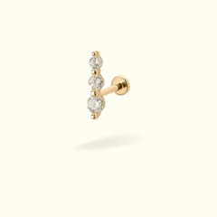 14k Three Crystal Cluster Single Earring - Lulu Ave Body Jewelery