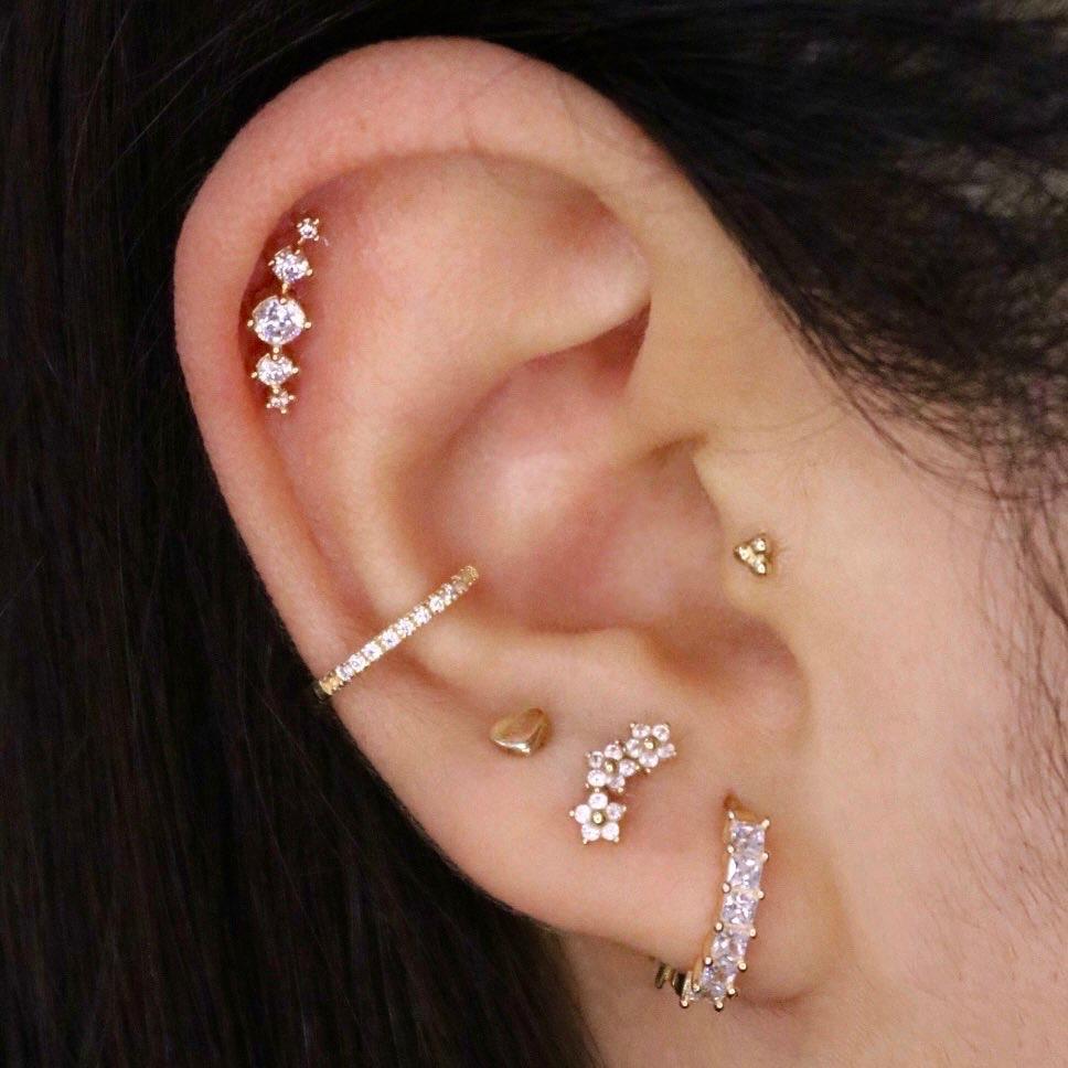 14k Five Prong Cluster Single Earring - Lulu Ave Body Jewelery