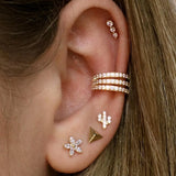 14k Three Crystal Cluster Single Earring - Lulu Ave Body Jewelery