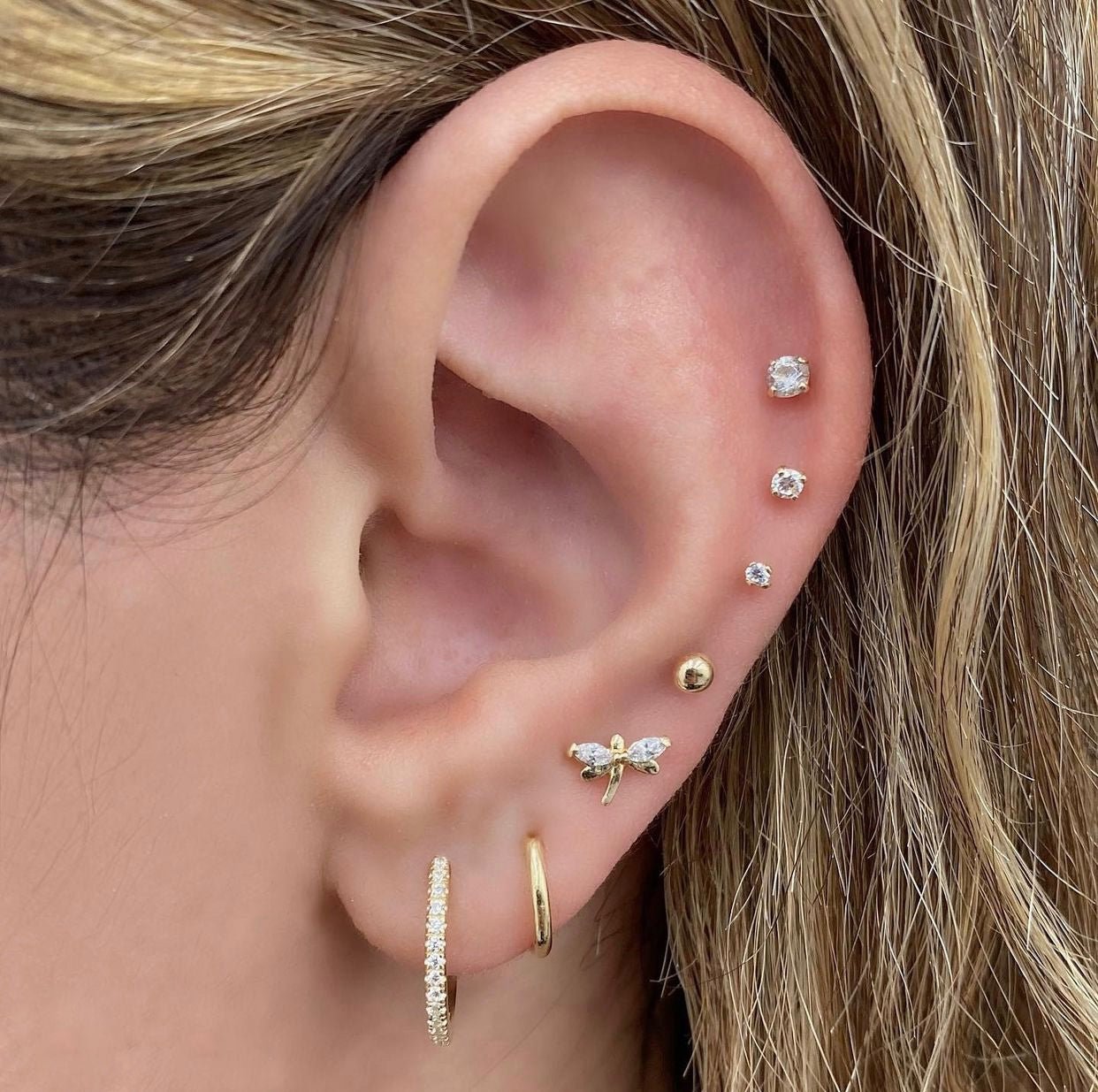 14k Crystal Prong Single Earring - Threadless - Lulu Ave Body Jewelery