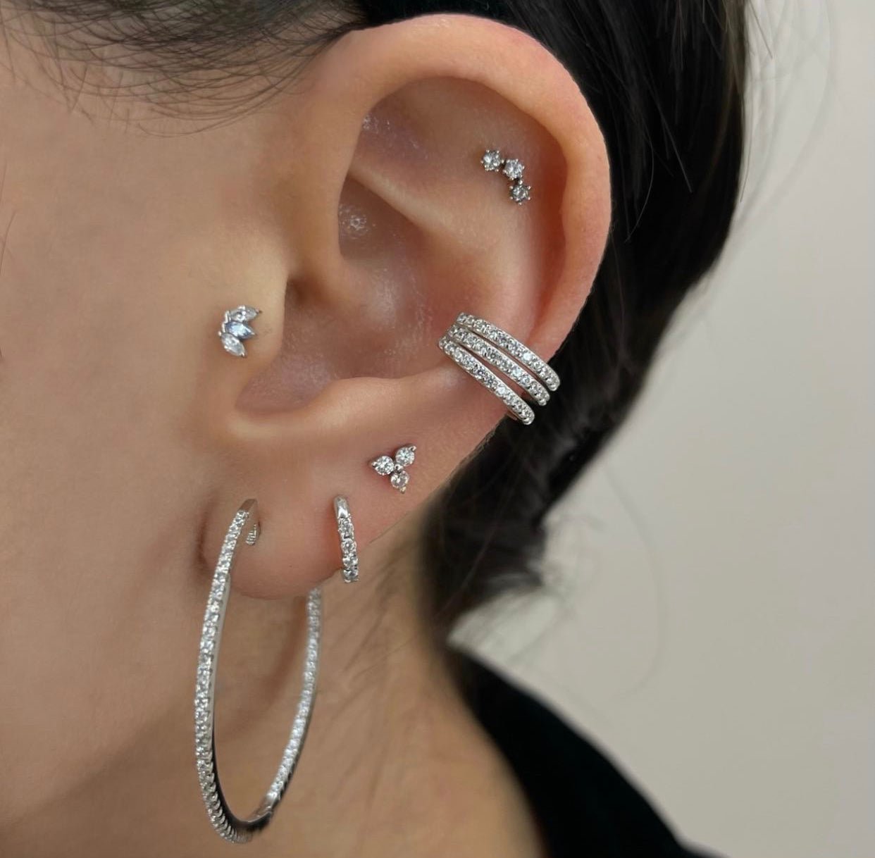 14k Three Crystal Marquise Single Earring - Threadless - Lulu Ave Body Jewelery