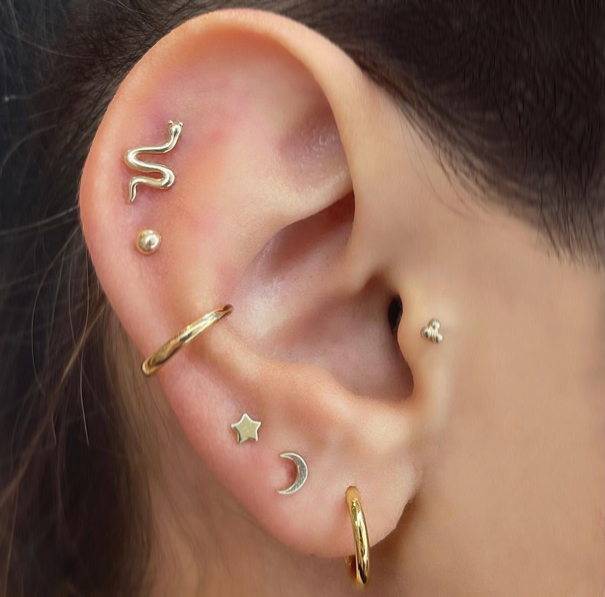 14k Moon Single Earring - Lulu Ave Body Jewelery