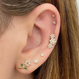 14k Crystal Flower Cluster Single Earring - Threadless - Lulu Ave Body Jewelery