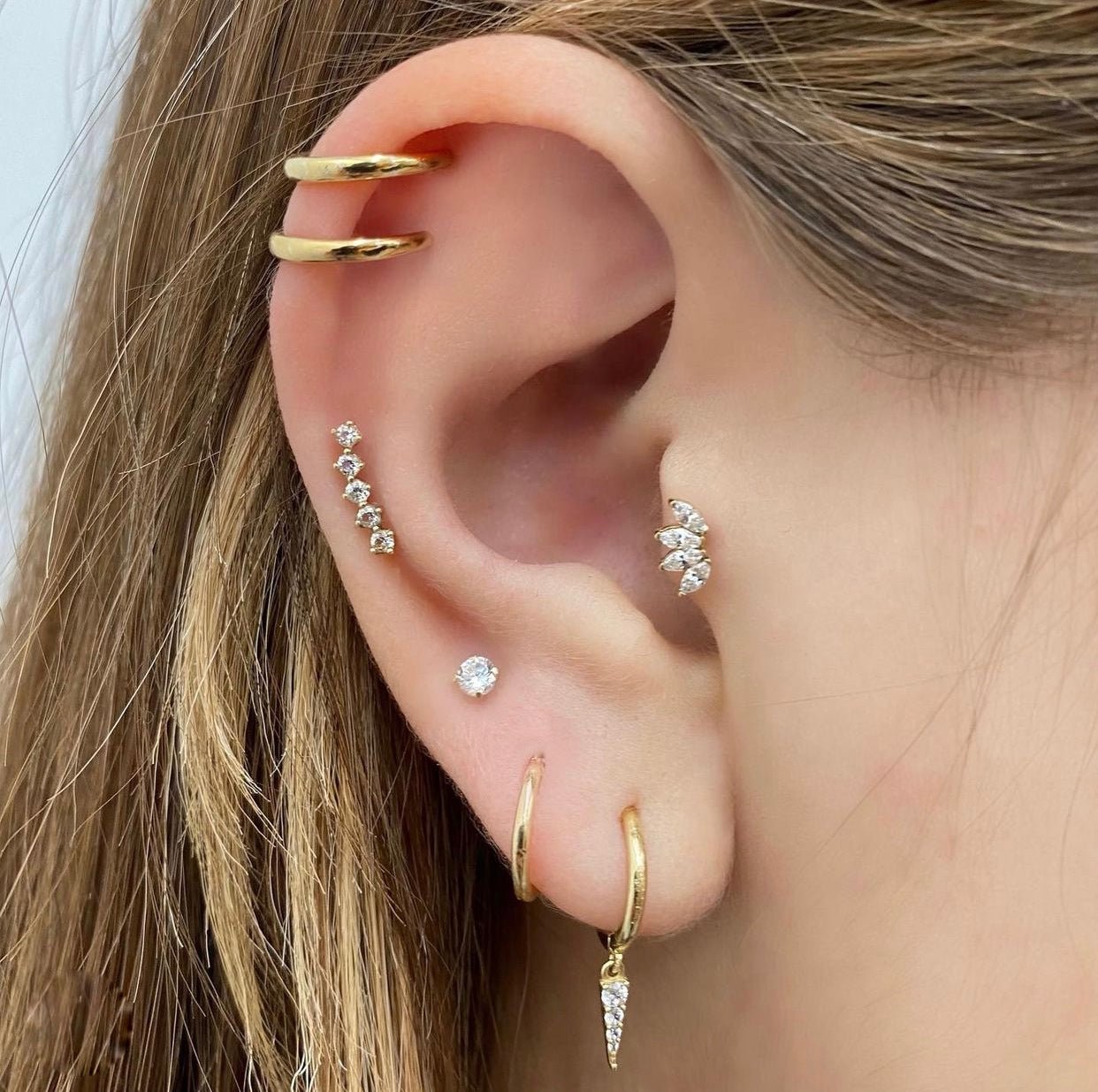 14k Four Crystal Marquise Single Earring - Threadless - Lulu Ave Body Jewelery